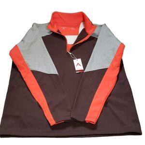 NWT ANTIGUA Mighty Brown Orange Half Zip Up Pullover Long Sleeve Top MEDIUM